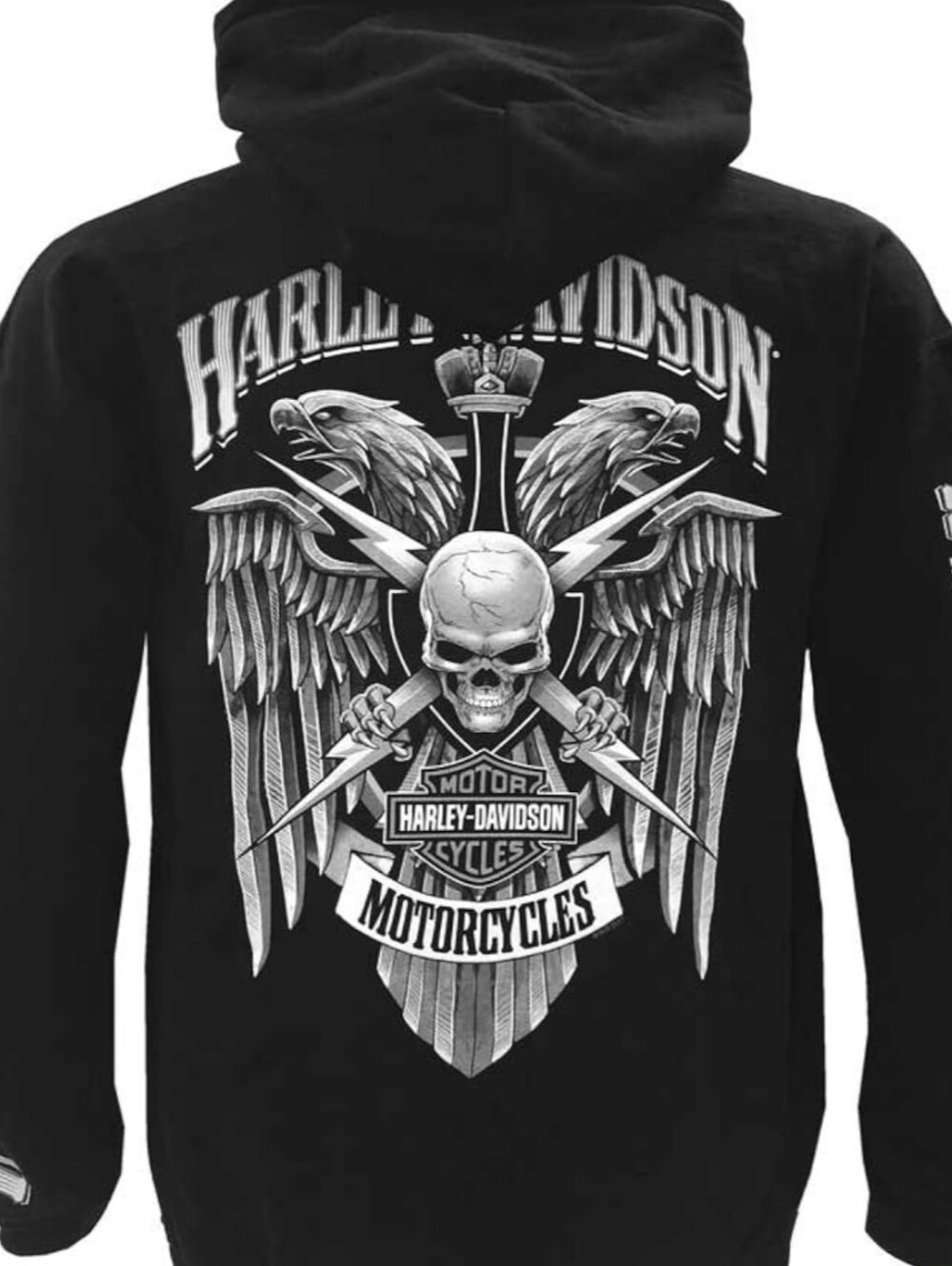 Harley-Davidson Black Pullover Hoodie with White Skull & Wings Graphic Sz.4XL